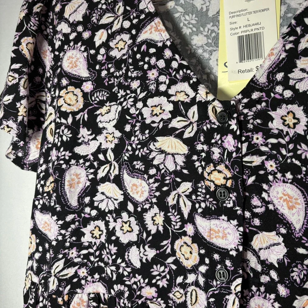 NWT Live To Be Spoiled Purple Paisley‎ Flutter Tier Romper Shorts Large Boutique